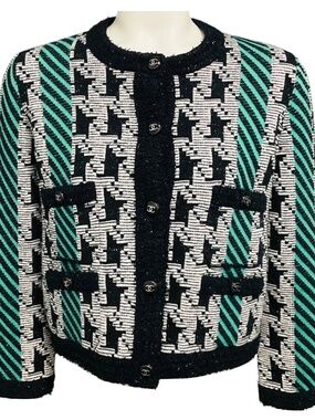 CHANEL GREEN / WHITE / BLACK PARIS-MANCHESTER 2024 METIERS D’ART HOUNDSTOOTH WOO